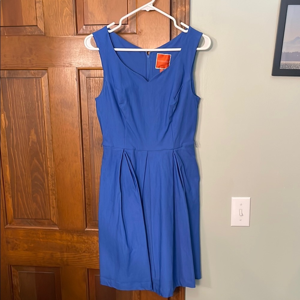 Modcloth Blue Pleated Midi Dress for Wedding Guest